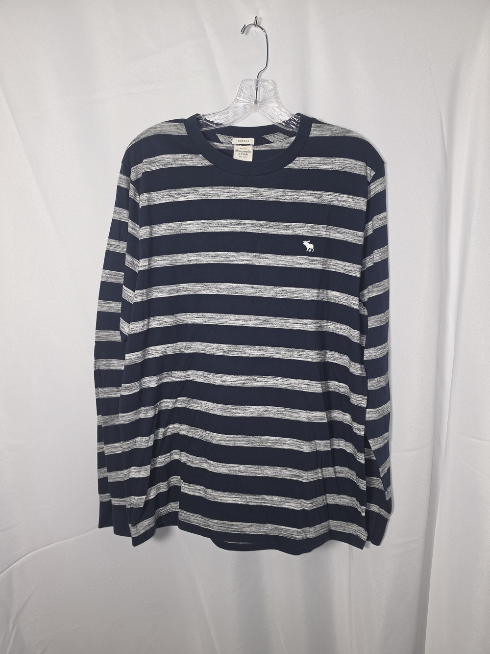 Abercrombie & Fitch Navy and Gray Striped Long Sleeve Tee Shirt